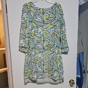 Crown & Ivy Leaf Patterned Green and Navy Dress Ribbon Tie Back Sz Large Cotton